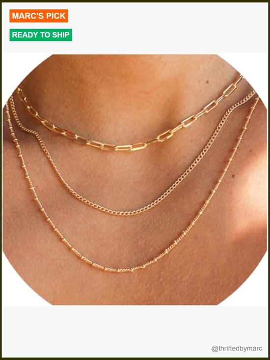 Jewelry - 14k Gold Plated Stainless Steel Dainty Layered Necklace Set Waterproof Non